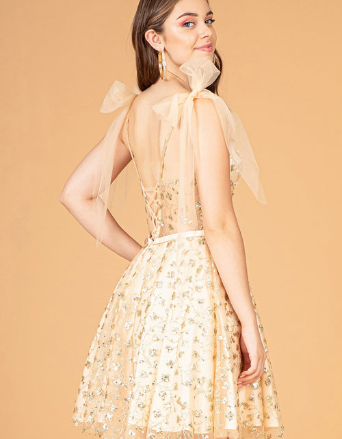 Load image into Gallery viewer, Glitter Mesh Babydoll Short Dress w/ Ribbon Attachment on Shoulder
